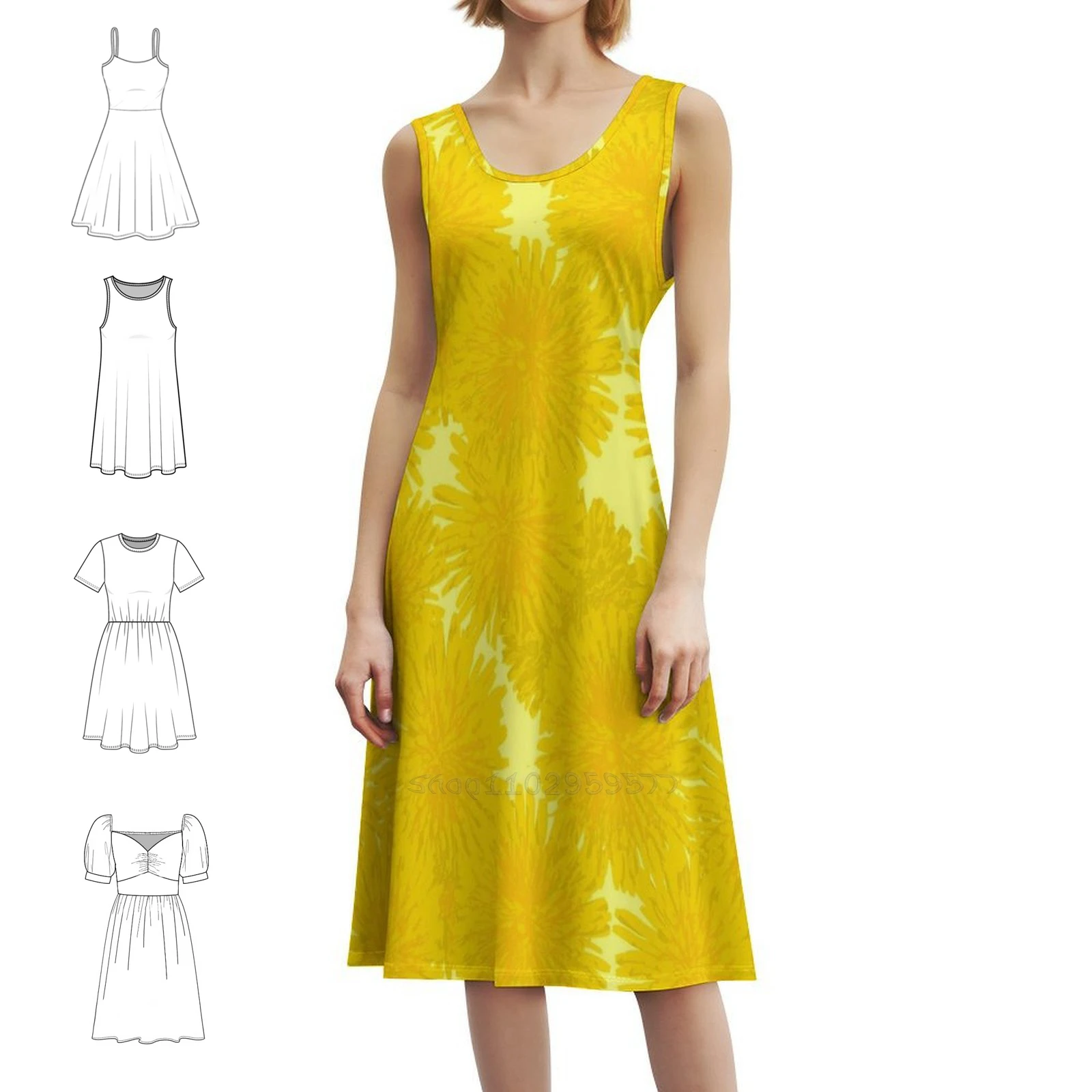 

Платье-халат с цветочным принтом «Смілые одуванчики» для женщин, весна-лето, повседневное платье для вечеринки, свежее яркое красочное желтое женское платье