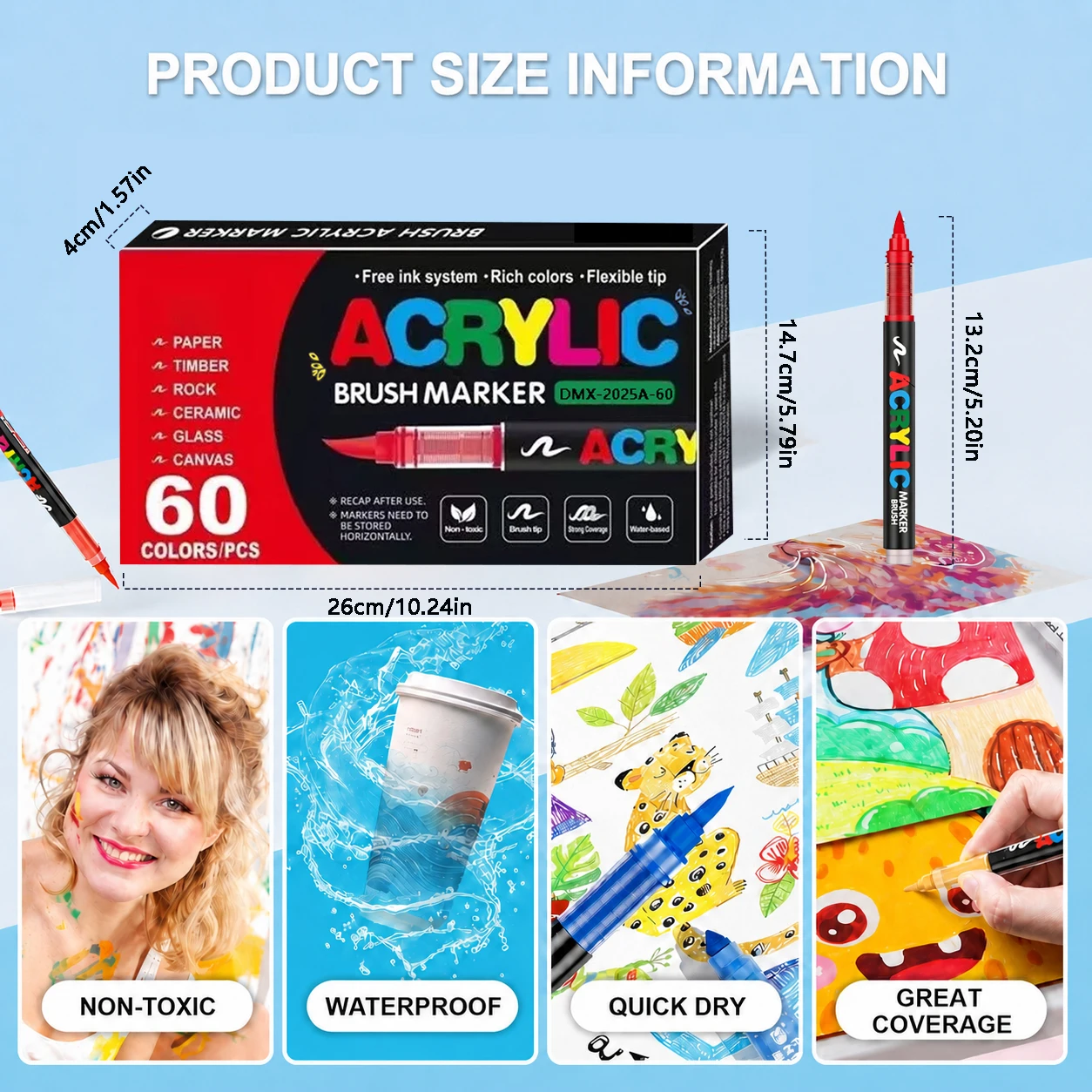 12-72Colors Direct Liquid Acrylic Markers Set, Soft Tip, Ink Control,  Large Capacity, for Art Projects, DIY & Office Use