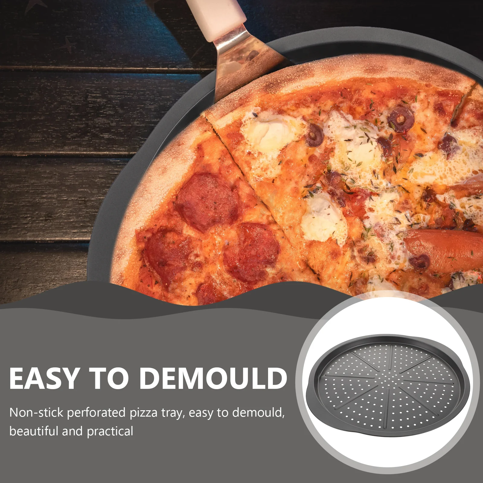 

Carbon Steel Pizza Baking Tray Nonstick Kitchen Bakeware Pan Household Plate Cake Gadget Heat Resistant Ergonomic