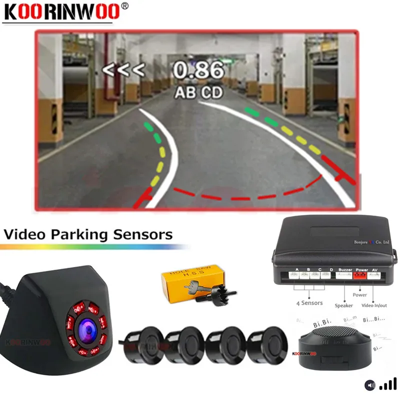 

Датчики парковки, 4 видеосистемы, регулируемый динамик, задний радар, автомобильный парктроник, детектор, датчик 12 В для Android, навигационная камера