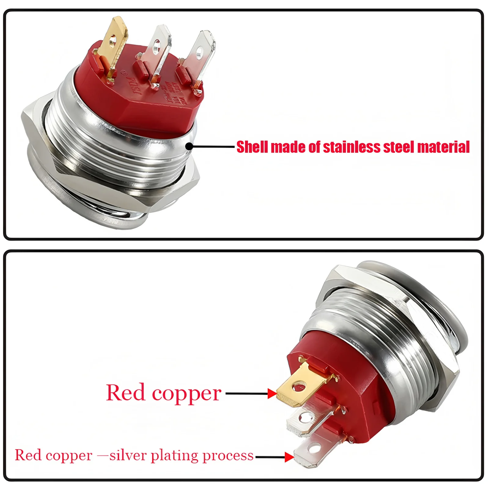19mm 22mm Metal Button Rocker Switch 12V/20A 220V/15A Toggle Switch Self-Locking Button ON-OFF 3-Pin Apply to Car Boat