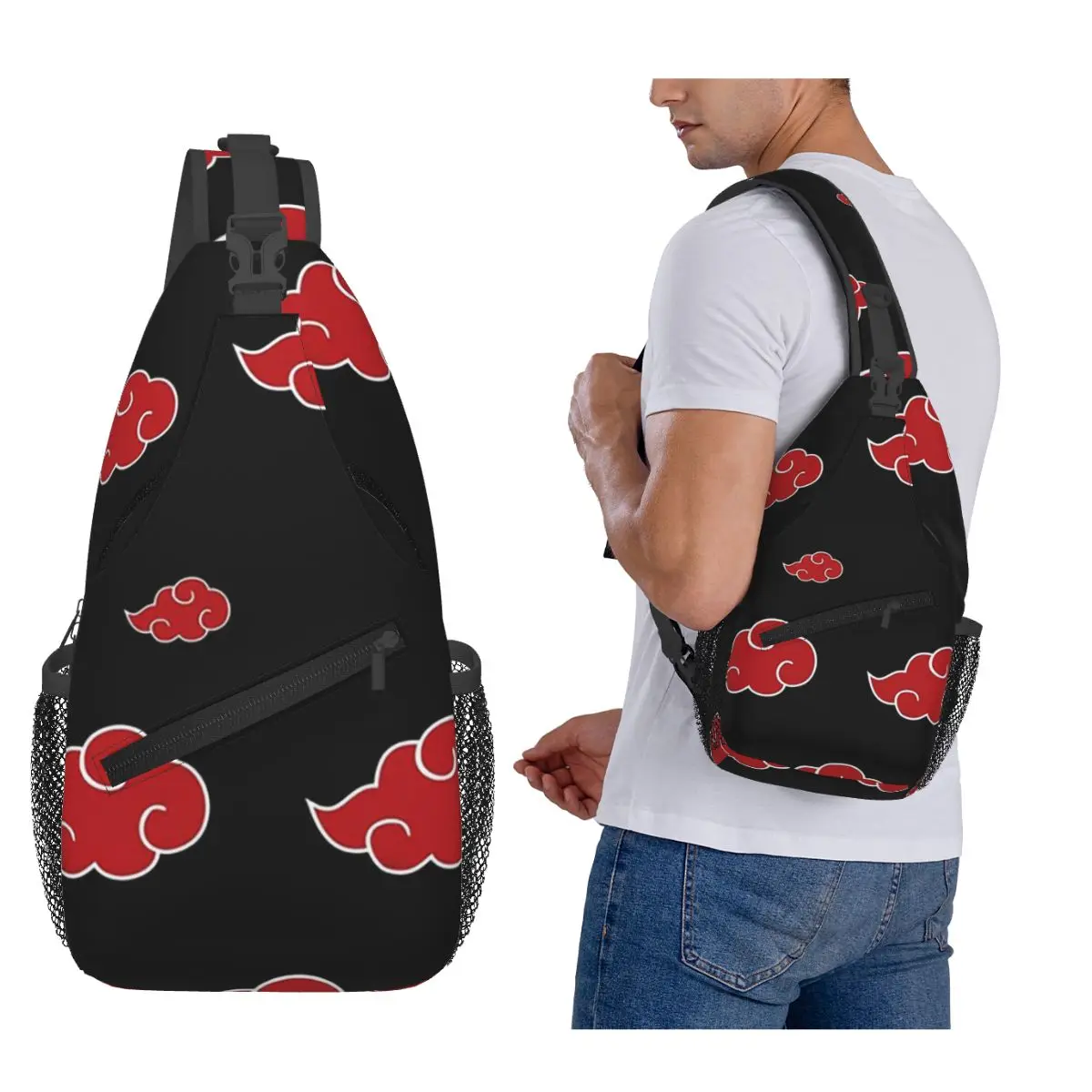 

Black And Red Cloud Chest Bag Men Sling Crossbody Backpack Chest Bag Traveling Hiking Daypack Shoulder Bag