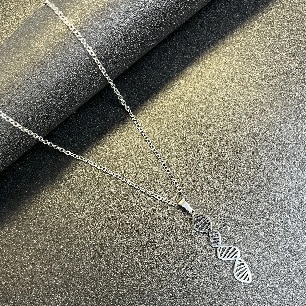 الفولاذ المقاوم للصدأ DNA مزدوجة اللولب قلادة قلادة للرجال جزيئات كيميائية المختنق العلوم مجوهرات المعلم هدية #4