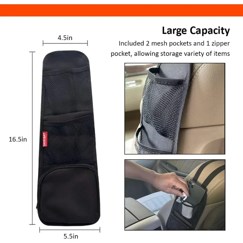 Autositz-Seiten-Organizer, automatische Aufbewahrungstasche zum Aufhängen, mit Netztasche für Telefone, Getränke und Gegenstände, kompatibel mit Autos, SUVs, LKWs