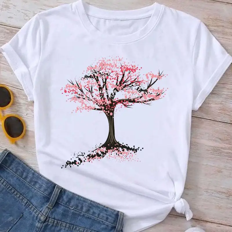 Fashion Clothes Summer Spring Flower 90s Tee Ladies Cartoon Clothing Short Sleeve Graphic T Shirt Women T-shirt Female Top