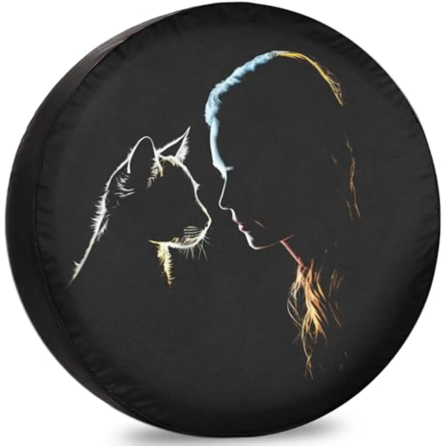 

Girl and Cat Silhouette Tire Cover Protector for RV Trailer SUV Truck Camper Spare Wheel