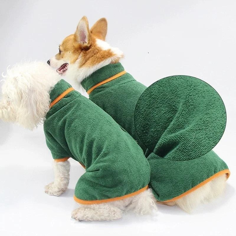 Pet Bathrobe with Full Body Wrap Super Absorbent Dog Cat Towel for Bath Drying Autumn Winter Velcro Fastening Indoor Warmth