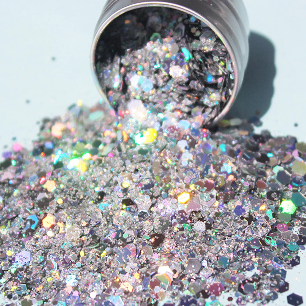 1Jar Holographic Glitter Sequins Chunky Sequins Nails Powder Laser Hexagon Sparkly Bulk Manicure Holo Glitter Chrome HD4#W