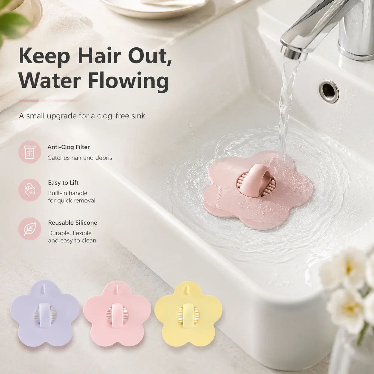 Silicone Hair Filter Catcher Flippable Drain Screen Sink Anti-Blocking Strainer Kitchen Bathroom Sink Drain Stopper