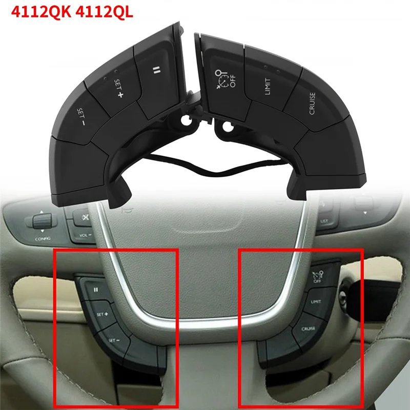 

A30P-1Pair Steering Wheel Cruise Control Switch Button 4112QK/4112QL For 508/508SW 2011-2018 9677976280 96779763ZE