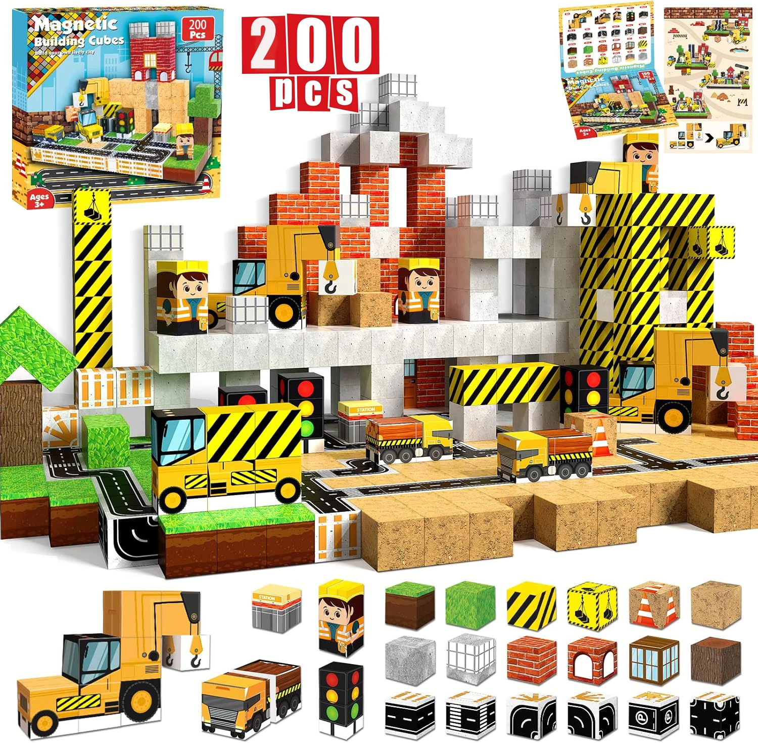 200 pièces blocs de Construction magnétiques ensemble de jouets 100 pièces Cubes magnétiques empilage ensemble de Construction tige Montessori jouets sensoriels cadeau du nouvel an