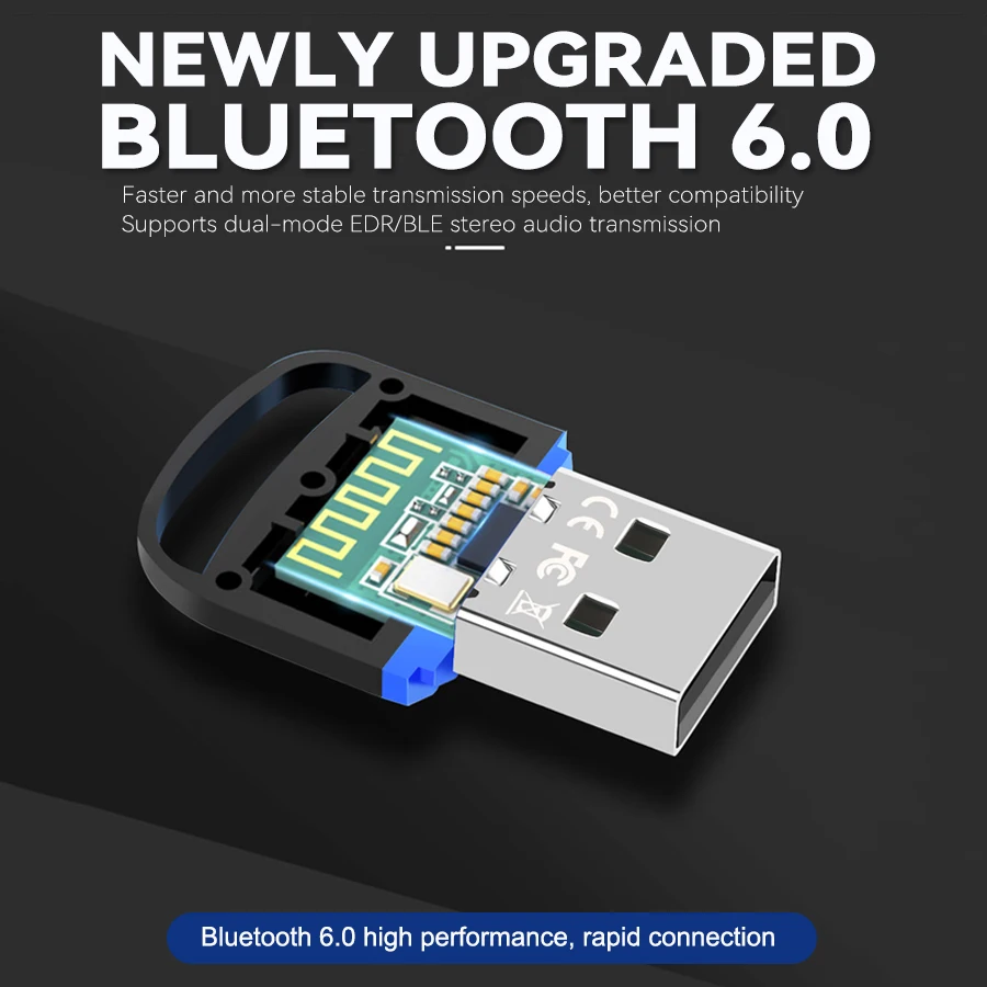 USB Bluetooth 6.0 Adapter For PC Windows 8.1/10/11 USB Bluetooth Transmitter For Wireless Keyboard/Mouse/Headphones/Printers