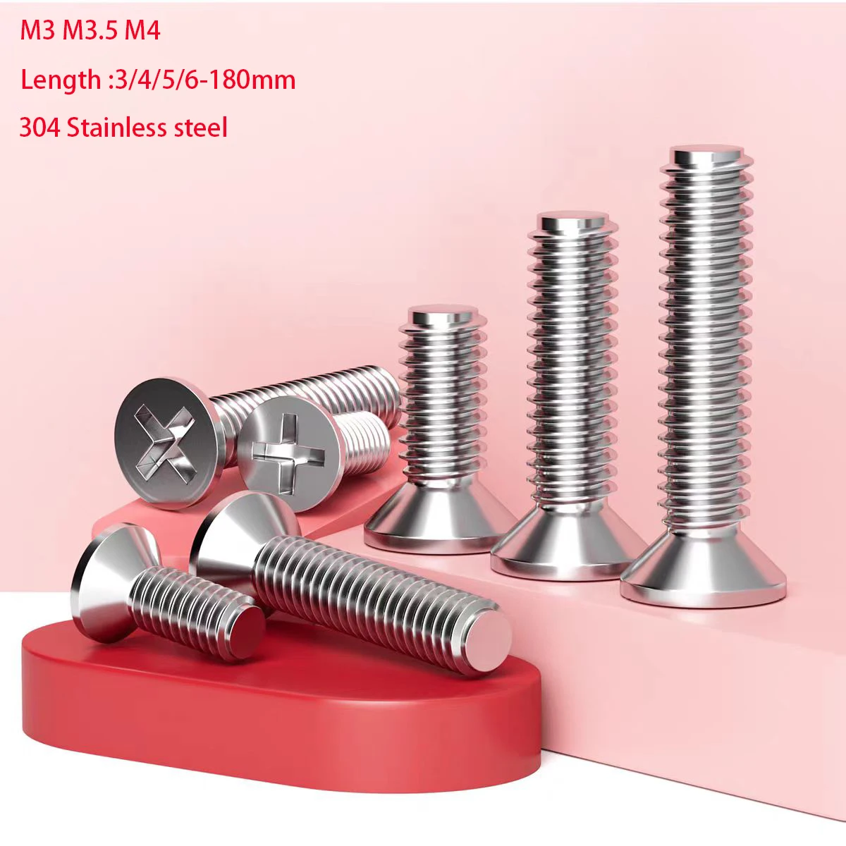 5-200 шт., нержавеющая сталь 304, удлиненные крестообразные винты с плоской потайной головкой и крестообразным шлицем, болт M3 M3,5 M4, длина 3/4/5/6-180 мм