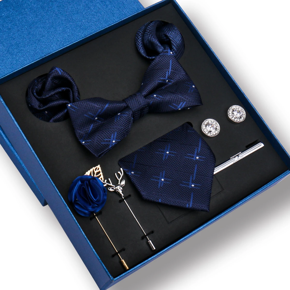 

New Business Tie Set Box Ties For Men Neck tie Brooch Bow Luxury Men Accessories Wedding Gifts High Quality Cufflinks Tie Clip