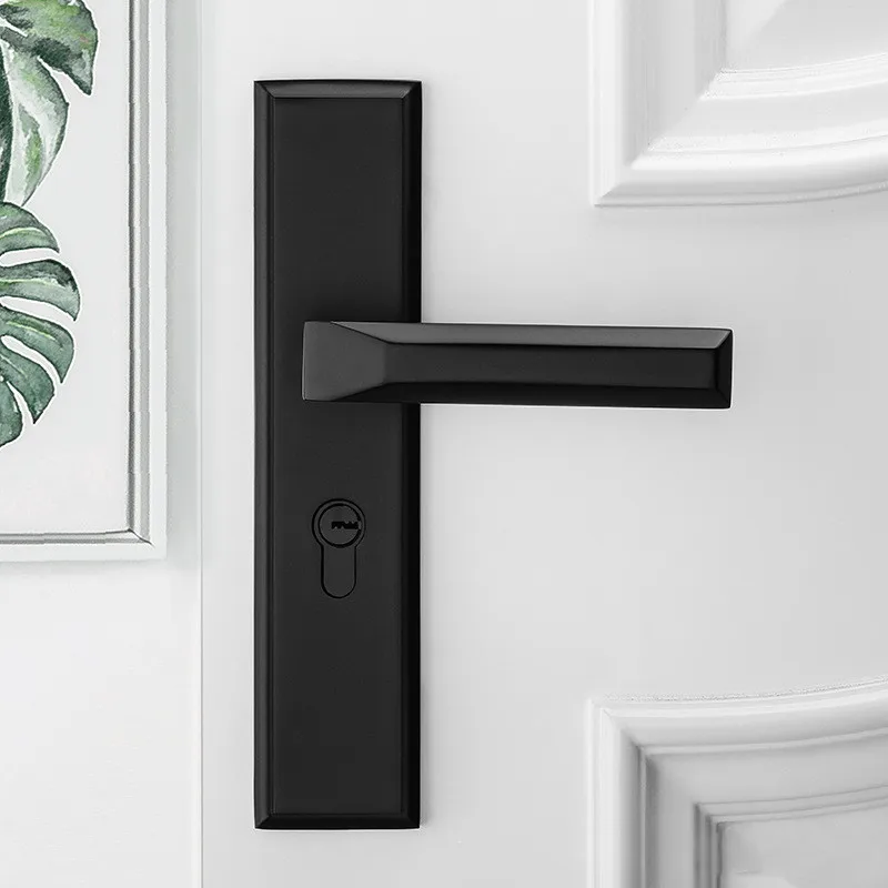 Black Interior Door Handle Door Lock for Bedroom White Plate Interior Door Lock for Bathroom