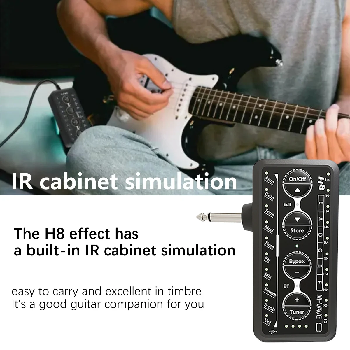 M-VAVE H8 Portable Electric Guitar Processor  – 10 Presets, 10 Amp Sims, 10 IR Slots, BT Audio, 5h Battery, USB Recording