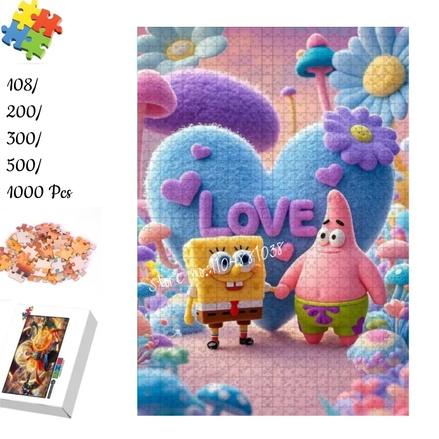 

SpongeBob Squarepants and Patrick Star Love Theme Jigsaw Puzzle Educational Toys for Adults Kids Home Decor Family Game Gift