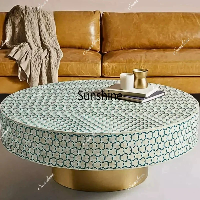 

Nordic high-end stainless steel coffee table villa living room simple round coffee tableTJ