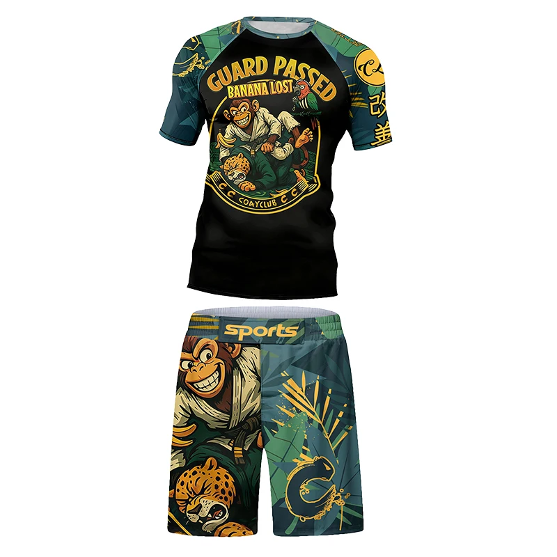 كيك بوكسينغ 4 قطعة بدلة رياضية للأطفال ضغط قميص السراويل مجموعة تي شيرتات قصيرة للأطفال الأطفال MMA Rashguard جيو Jusit Bjj GI ملابس الجري #5