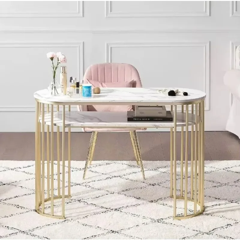 Minimalist Style Economic Metal Manicure Nail Table Light Luxury Marbling Texture Salon Nail Desk