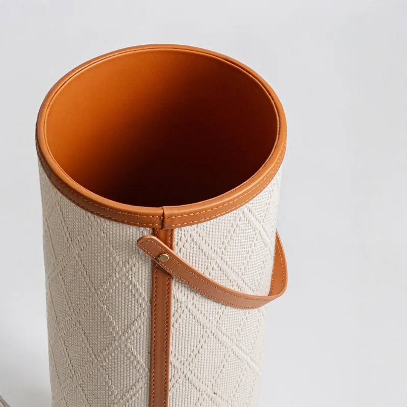 White pearl relief outer seam leather storage umbrella bucket