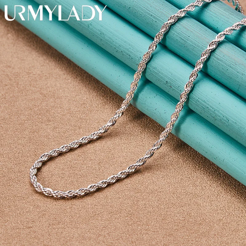 URMYLADY 925 Sterling Silver Simple 3mm Rope Chain 16-30 Inch Necklace For Man Women Fashion Party Wedding Gift Jewelry