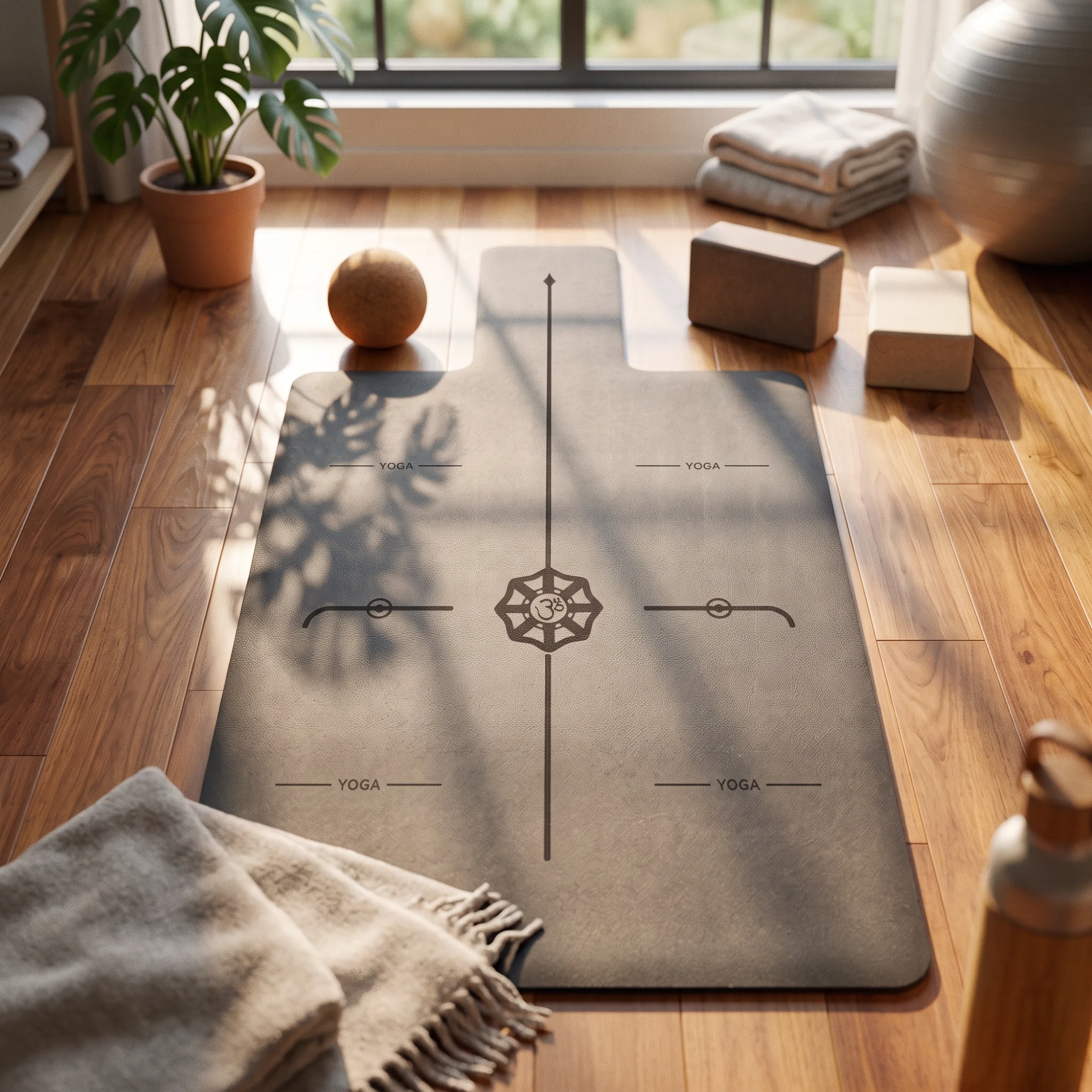 Exercise Mat with Alignment Lines Non-Slip Exercise Mat Wear-Resistant Stable for Yogis, Home Gym