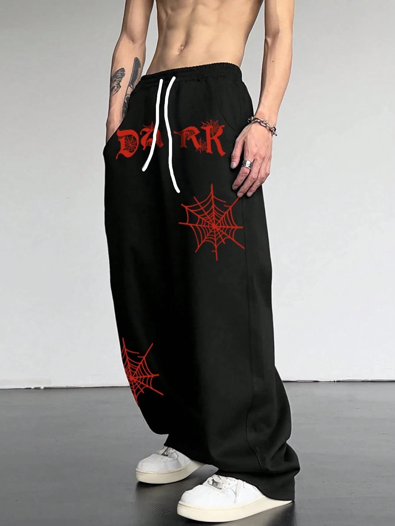 2026 Y2K Dark Punk Straight Sports Pants, Quick Dry Cobweb Gothic Font Graphic Print Breathable Daily Jogging Trousers Kids