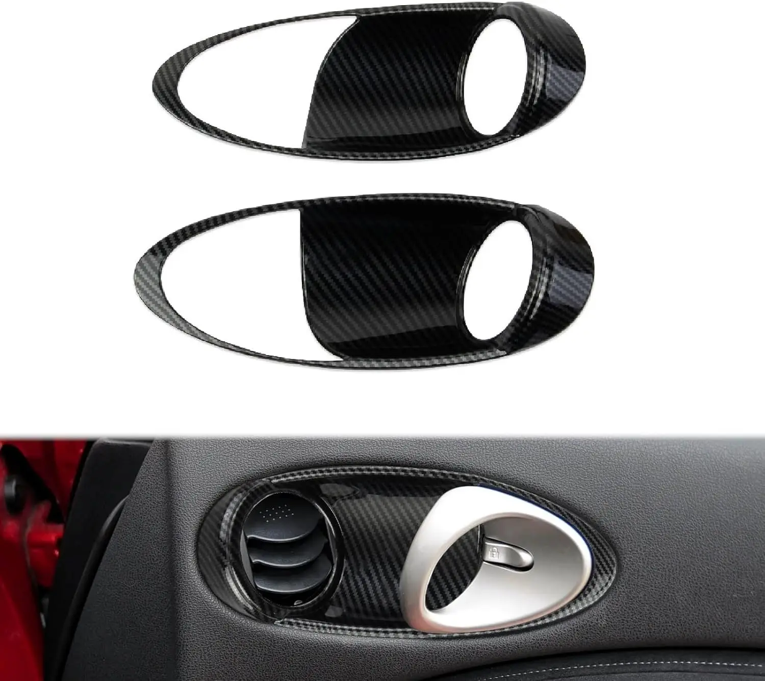 

2PCS Car Interior Door Handle Bowl Cover Door Wrist Decorative Trim Accessories For Nissan 370Z 2009-2020 ABS Carbon Style