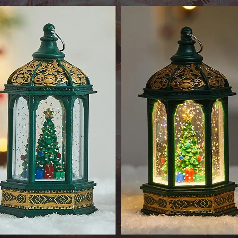 Snow Globe Lantern Snow Globe Lanterns That Light Up Glitter Hexagonal Wind Lamp Decorative Winter Snow Globe Table Centerpiece