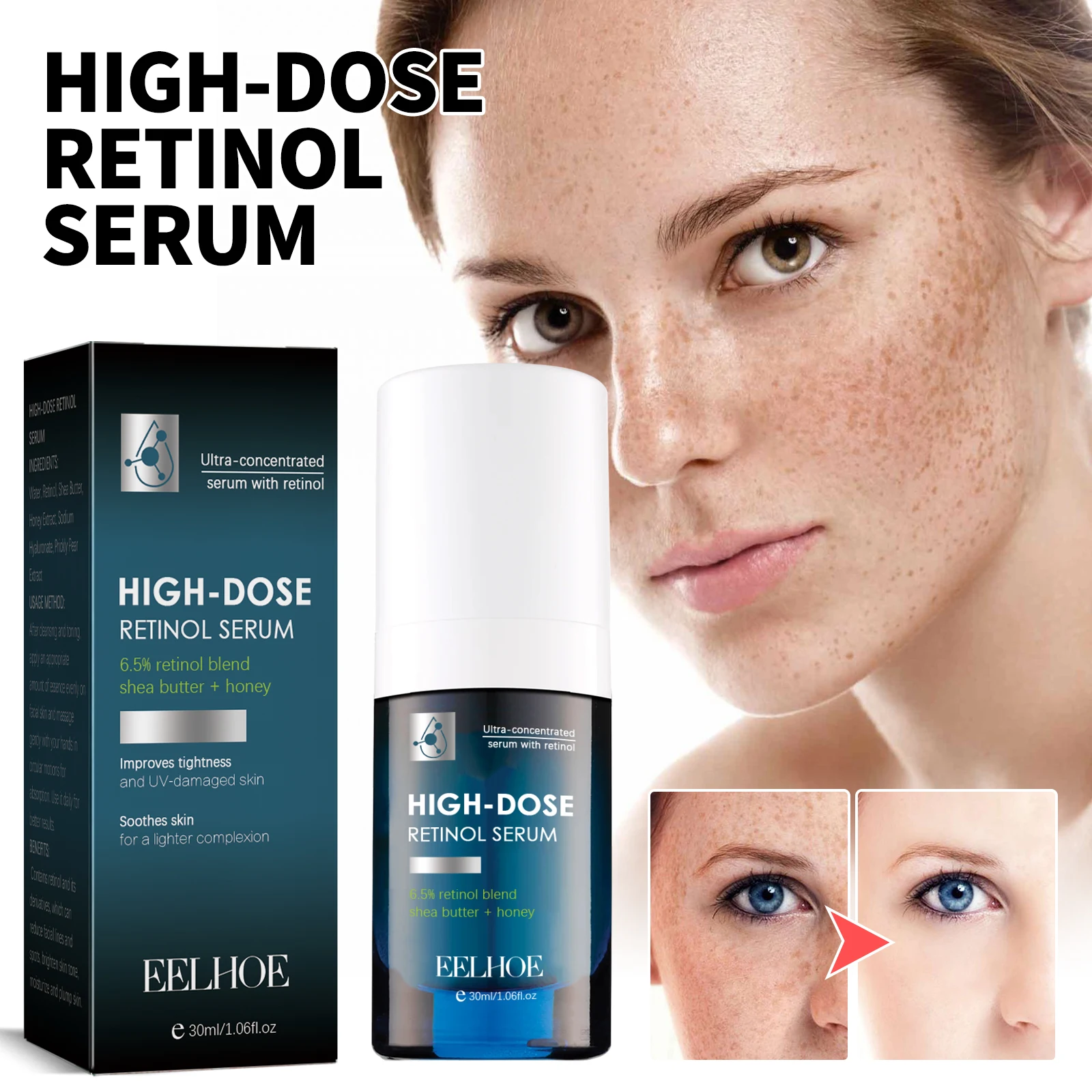 Retinol Facial Serum Reduce Fine Lines Acne Fade Color Spots Melasma mprove Melanin Brighten Moisturize Skin Face Firm Essence