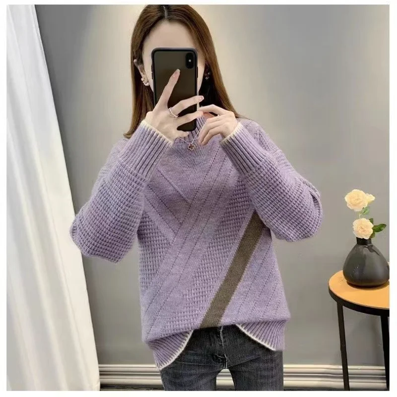 Women's 2023 Autumn/Winter New Warm Loose Inner Layup Bottom Sweater with Thickened Half High Neck Pullover Top