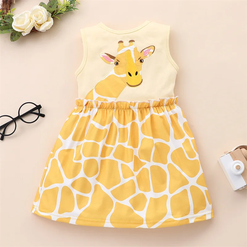 SAILEROAD 2022 New Baby Girls Princess Giraffe Dress Summer Sleevesless Dresses Kids Children's Clothing