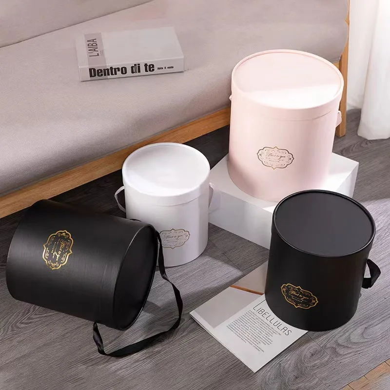 3-piece Valentine\'s Day Flower Packaging Box Round Flower Handheld Cylinder Bucket Mini Flower Bucket Gift Box