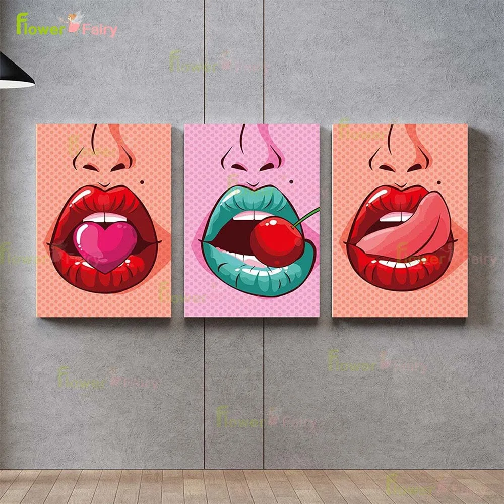 

Sexy Woman's Red Lips Love Cherry Bar Poster Wall Art Canvas Painting Posters Home Decor Wall Pictures For Living Room Unframed