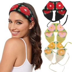 Vintage Hair Scarf Bohemian Crochet Turban Hair Bands For Women Flower Knit Holiday Headband Headwrap Hair Accessories