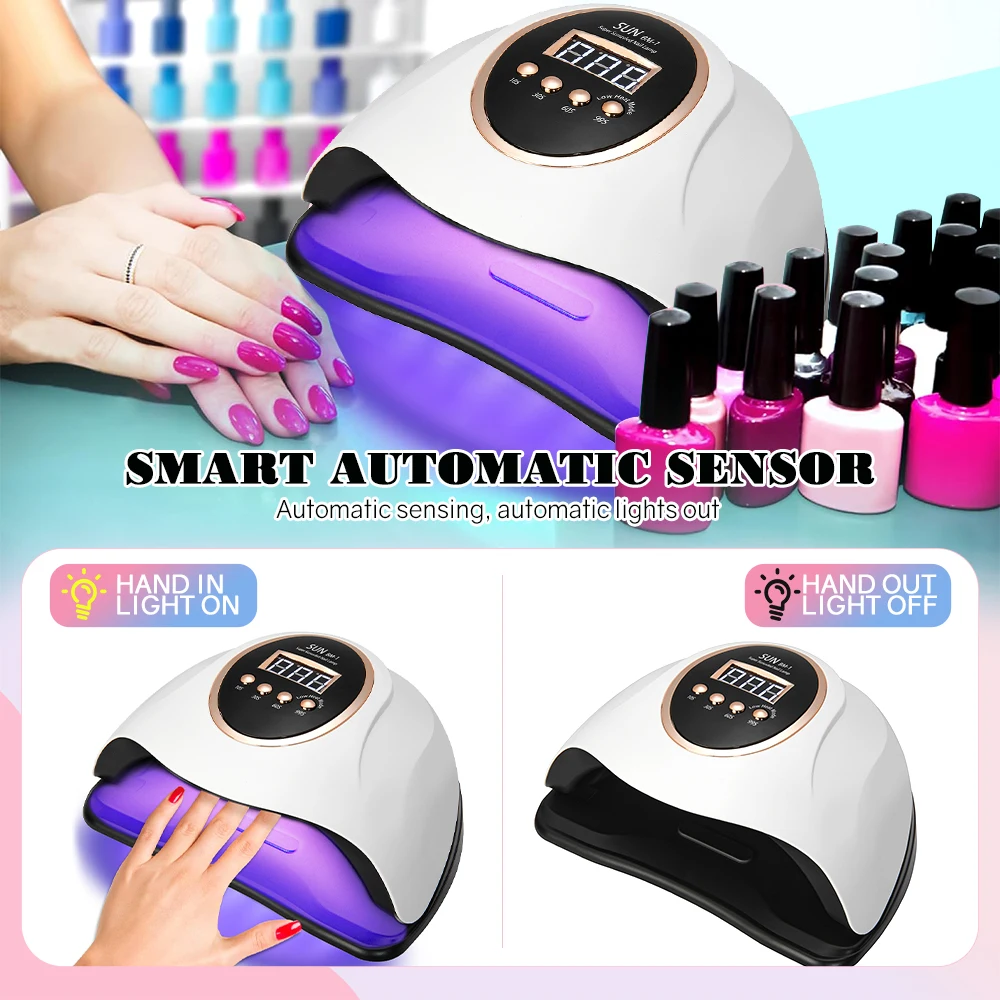 Lâmpada UV profissional do prego para a cura de todas as unhas Gel Secador de unhas com 4 ajustes do temporizador, manicure de secagem rápida, 280W, 66LEDs