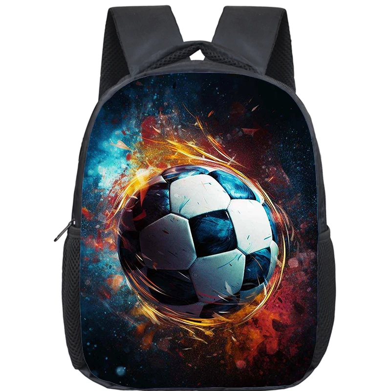 Cool Soccer with Fire Print Backpack Football Sport Rucksack Children School Bags for Preschool Boys Girls Outdoor Bookbag Kids