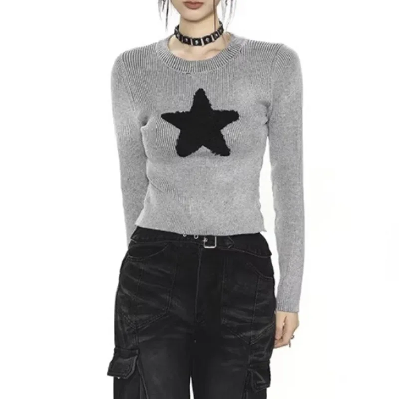 

Sexy Slouchy Star Design Sense Sweaters 2023 Fashion High Quality Pullovers Slim-fit Round Neck Sweater