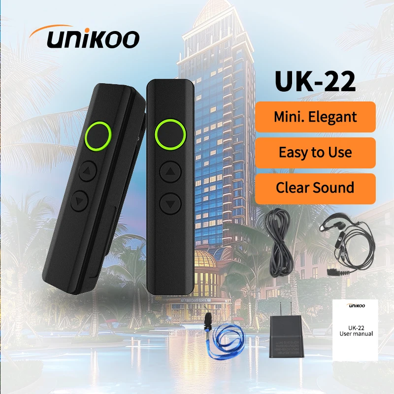 UNIKOO UK22 Super Mini Walkie Talkies Two Way Radio Portable FM Handsfree Collar Clip Transceiver with Earphone for Camping Cafe