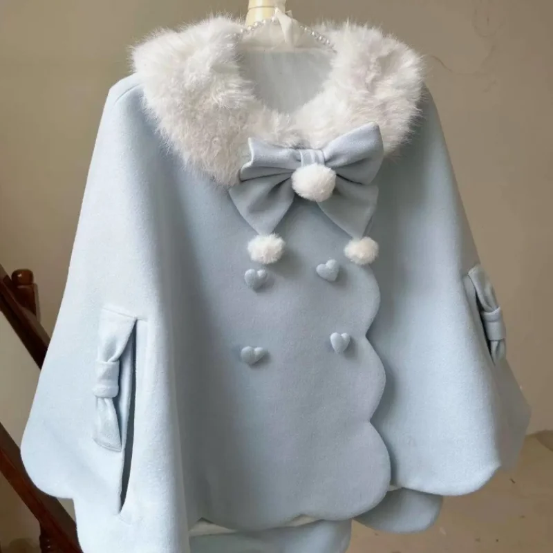 

Original Rabbit Ear Cloak Japanese Cute Girl Autumn and Winter Lolita Double-breasted Cape Jacket Sissy Private Party Costumes