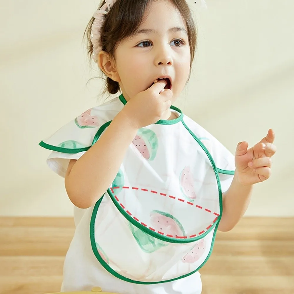 

Simple Cartoon Print Bibs Waterproof Sleeveless Feeding Bib Oil Proof Drawing Apron for 0-3 Years