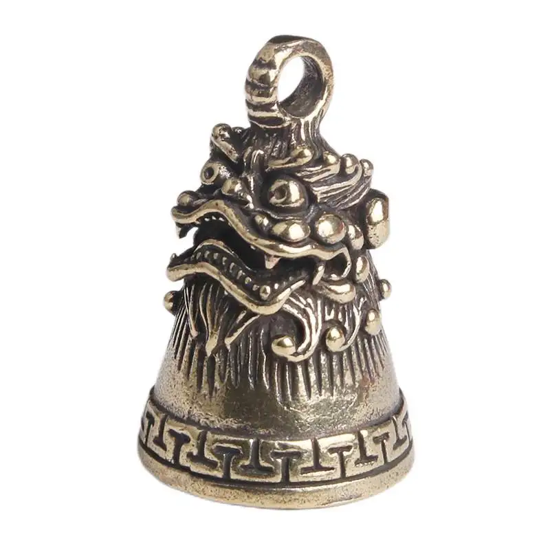 Handmade Sacred beast lucky brass bell keychain bell Vintage-style Carved Engraved Brass Silver Gift