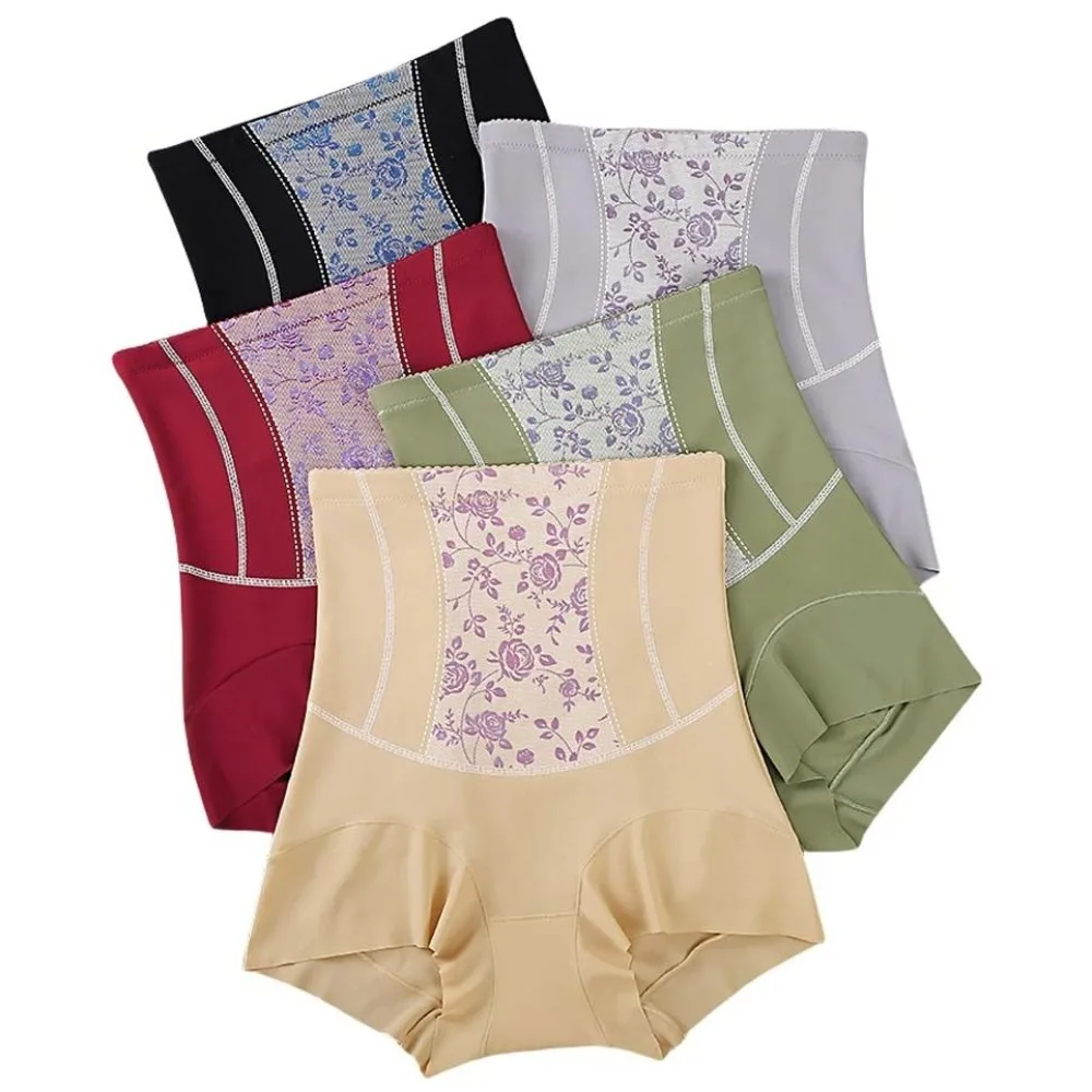 

Elastic High Waist Postpartum Body Shaper Rose Flower Shapewear Slimming Shapers Girdle Panties Seamless Floral Briefs Lady
