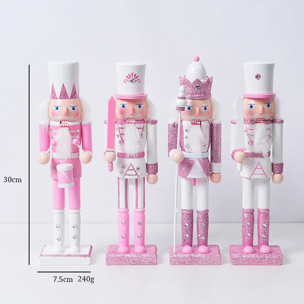 30CM Wooden Nutcracker Decoration Puppet Pink Christmas Doll Party Decoration Christmas Nutcracker Pink Wooden Ornament Nutcrack