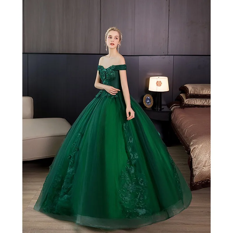 Quinceanera Verde Vestidos Novo Fora Do Ombro Lace Apliques Vestido De Baile Doce Cor Prom Vestidos Plus Size Suknia Balowa