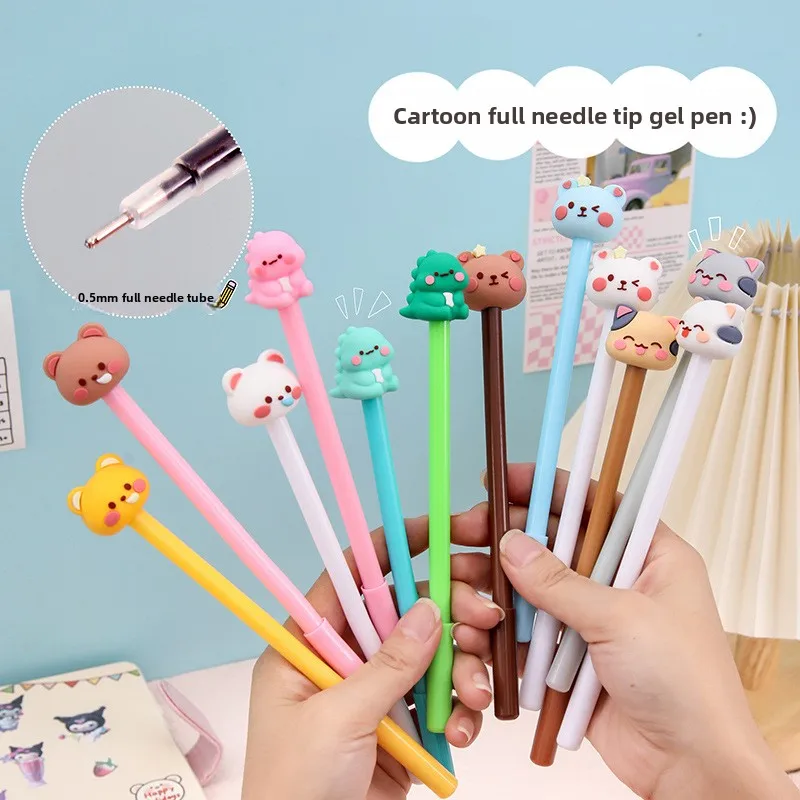

10Pcs/Lot Cute Cartoon Bear Cat Dinosours Gel Pens Kawaii Animal Black Ink Writing Pencil Kids School Office Supplies Gifts