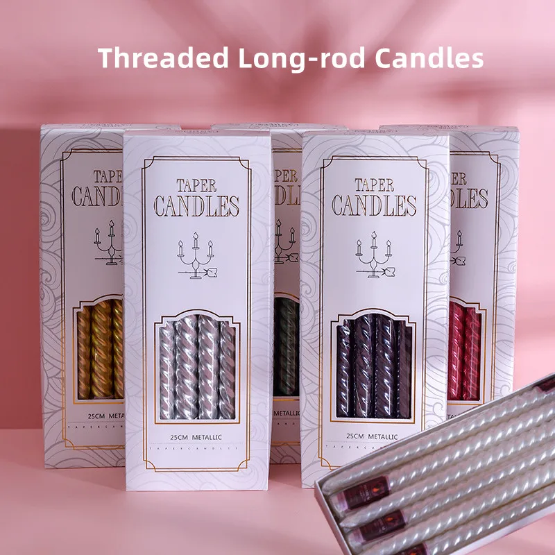 27cm 12pcs European Classic Long Pole Candles Candlelight Dinner Spiral Candles Household Power Outage Emergency Lighting Candle