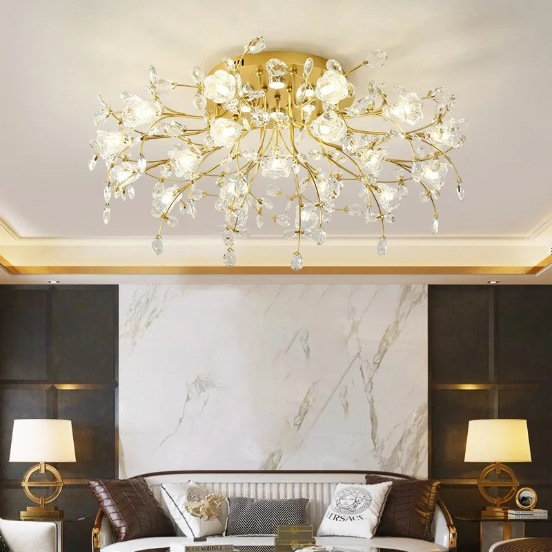 

European Living Room Ceiling Light Bedroom American Simple Modern Package Lighting Luxury Round Led Crystal Lamps