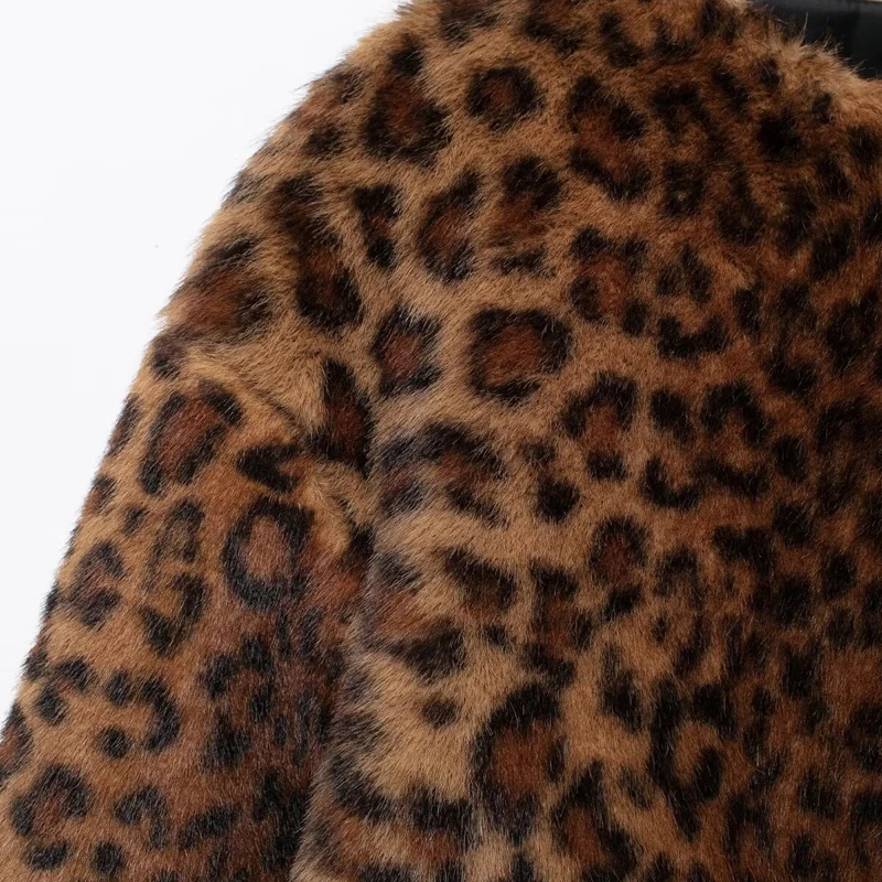 女性ヒョウ柄フェイクファーコート冬暖かいジャケットアウター長袖ファッションストリートエレガントカジュアルふわふわショートコート